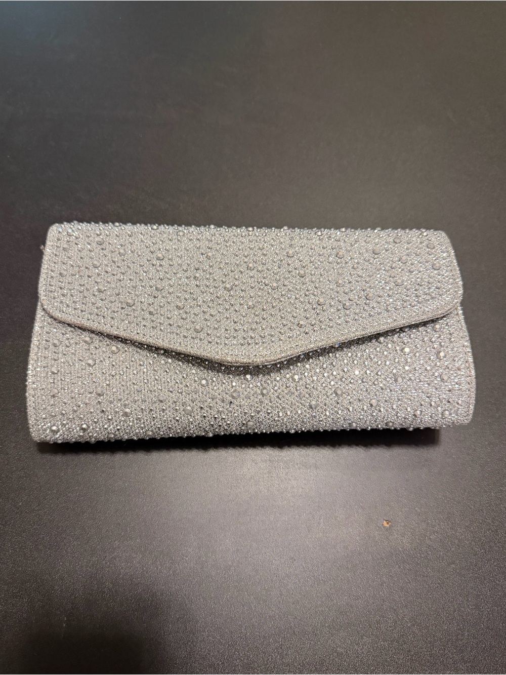 Kate Landry envelope clutch, silver sparkle